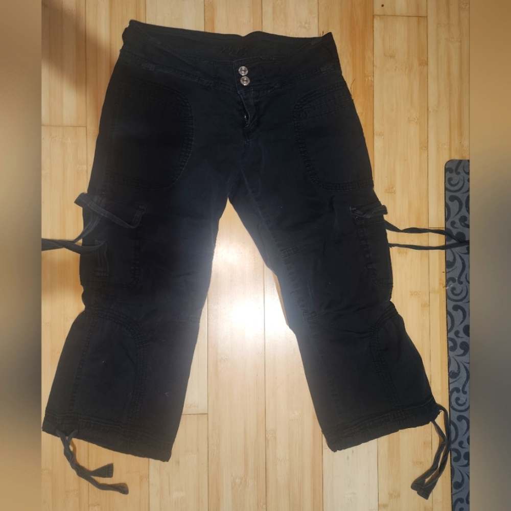 Iris black long cargo parachute shorts Y2K sm